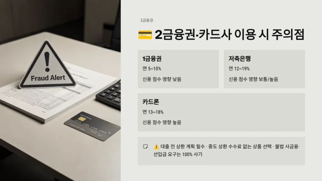 무직자 대출 가능한 곳 완벽 정리 (2026년 최신) 3 2금융권·카드사 이용 시 주의점