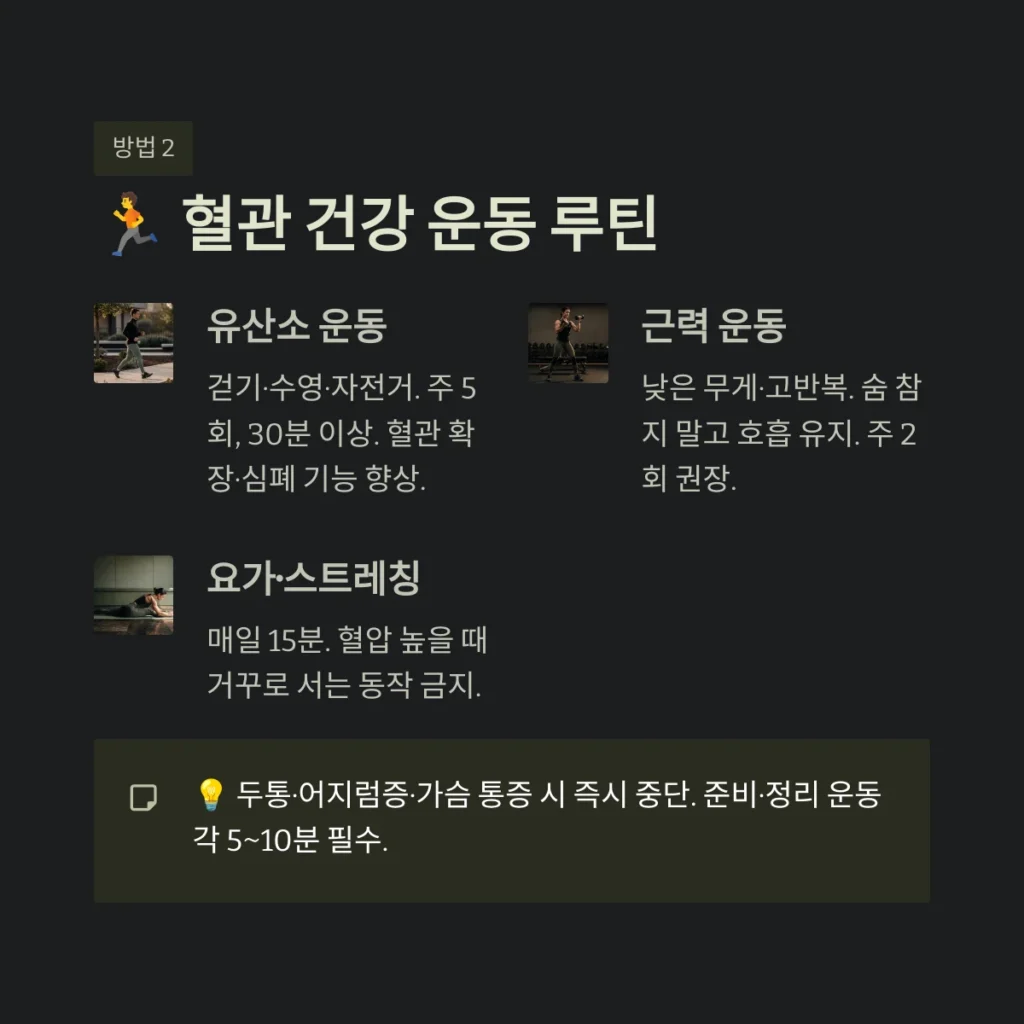 고혈압 낮추는 방법 5가지와 식단/운동 완벽 가이드 4 혈관 건강 운동 루틴