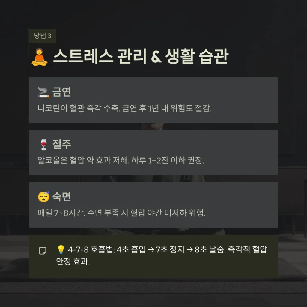 고혈압 낮추는 방법 5가지와 식단/운동 완벽 가이드 5 스트레스 관리 & 생활 습관